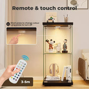 Stacked 4mm Tempered Glass Display Cabinet 3 x RGB Lights Collections Storage