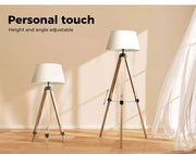 Emitto Tripod Floor Lamp Reading Light Adjustable Wooden Stand White Shade