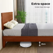 Levede Double Bed Frame Rubberwood Timber Headboard Mattress Base Walnut