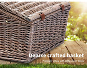 4 Person Picnic Basket Baskets Set Outdoor Blanket Willow Deluxe Folding Handle
