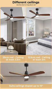 Spector 52'' Wood Ceiling Fan DC Motor with LED Light Remote Control 3 Blades