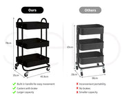 Levede 3 Tiers Kitchen Trolley Cart Steel Storage Rack Shelf Organiser Black
