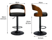 Levede 1x Kitchen Bar Stools Gas Lift Wooden Beech Stool Metal Barstools Black