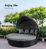 Levede Day Bed Daybed Sofa Outdoor Furniture Wicker Round White Canopy Pillow