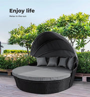 Levede Day Bed Daybed Sofa Outdoor Furniture Wicker Round White Canopy Pillow