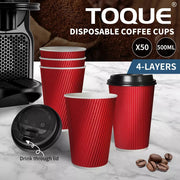 50 Pcs 16oz Disposable Takeaway Coffee Paper Cups Triple Wall Take Away w Lids