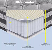 Dreamz Mattress Pocket Spring Queen Double King Single Bed Foam Medium Firm 22CM