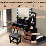 Levede Dressing Table Stool Set Makeup Mirror Vanity Storage Desk LED Bulbs
