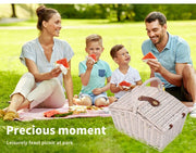 Picnic Basket 2/4 Person Insulated Baskets Set Wicker Outdoor Blanket Gift Park