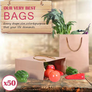 x50 Bulk Kraft Paper Gift Bags Craft Wedding Retail Brown Carry Bag With Handles