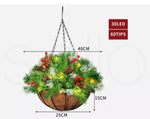 Santaco Christmas Hanging Basket Ornaments LED Lights Home Garden Porch Decor