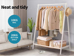 Levede Clothes Rack Wooden Wardrobe Garment Coat Hanging Rail Shoe Storage 120cm