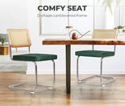 Levede 2xRattan Chair Dining Chairs Cesca Replica Cantilever Velvet Padded Green