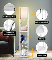 Emitto Floor Lamp Storage Shelf LED Wood Standing Reading Corner Light White
