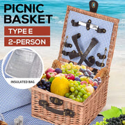 2 Person Picnic Basket Willow Baskets Set Insulated Outdoor Blanket StorageGift