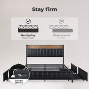 Levede Queen Bed Frame PU Mattress Base Storage Drawer Headboard USB Charge