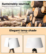 Emitto Tripod Floor Lamp Reading Light Adjustable Wooden Stand White Shade