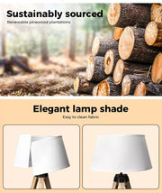 Emitto Tripod Floor Lamp Reading Light Adjustable Wooden Stand White Shade