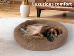 Pawz Pet Dog Calming Bed Warm Soft Plush Round  Comfy Sleeping 80cm Brown