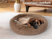 Pawz Pet Dog Calming Bed Warm Soft Plush Round  Comfy Sleeping 80cm Brown