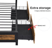 Levede Metal Bed Frame Double Mattress Base Platform Wooden 4 Storage Drawers