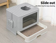 Pawz Foldable Cat Litter Box Tray Enclosed Kitty Toilet Hood Hair Grooming Grey