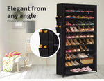 Levede 10 Tier Shoe Rack Portable Storage Cabinet Organiser Wardrobe Black Cover