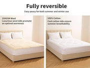 Dreamz Mattress Topper Protector 100% Cotton Wool Underlay Mat Reversible Queen