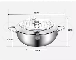 Toque 24cm Japanese Deep Frying Pan Pot Thermometer Kitchen Tempura Fryer Silver