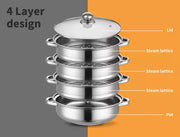 Toque Stainless Steel Steamer Pot Home Kitchen Cookware Tool Hot Pot  4 Tier