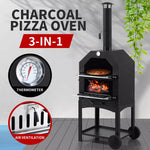 3in1 Pizza Oven Charcoal BBQ Grill Steel Smoker Outdoor Portable Barbecue Camp