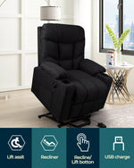 Levede Recliner Chair Electric Lift Chairs Armchair Lounge Fabric Sofa USB Grey