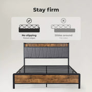 Levede Double Bed Frame Industrial Tufted Noise Free Headboard USB Charge