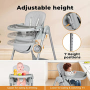Bopeep Baby High Chair Folding Double Trays Adjustable Height Wheel Eating