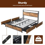 Levede Double Bed Frame Industrial RGB LED Drawers Storage Headboard USB Charge