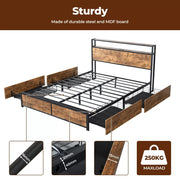 Levede Double Bed Frame Industrial RGB LED Drawers Storage Headboard USB Charge