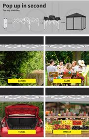 Mountview Gazebo Pop Up Marquee Outdoor Canopy 3x3m Wedding Tent Mesh Side Walls
