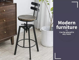 Levede 1x Bar Stool Industrial Adjustable Swivel Stools Back Wood Counter Chairs