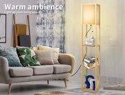 Emitto Floor Lamp LED Storage Shelf 3 Tier Wood Standing Reading Corner Light