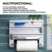 6in1 Wall Mounted Kitchen Rack Towel Holder Foil Roll Organizer Film Dispenser