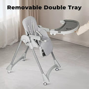 Bopeep Baby High Chair Folding Double Trays Adjustable Height Wheel Eating