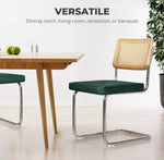 Levede 2xRattan Chair Dining Chairs Cesca Replica Cantilever Velvet Padded Green