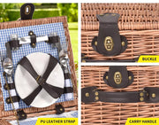 2 Person Picnic Basket Willow Baskets Set Insulated Outdoor Blanket StorageGift