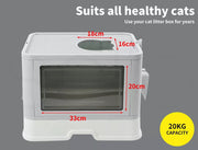 Pawz Foldable Cat Litter Box Tray Enclosed Kitty Toilet Hood Hair Grooming Grey