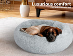 Pawz Pet Dog Calming Bed Warm Soft Plush Round Comfy Sleeping 80cm Light Grey