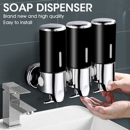 3 Bottles Bathroom Shower Soap Dispenser Shampoo Pump Wall Mounted 1500ml Black