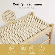 Levede 1x Wicker Bench Dining Chair Wooden Kitchen Natural Lounge Bedroom Cafe