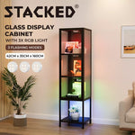 Stacked Tempered Glass Display Cabinet Clear Steel Frame With 3XRGB Lights