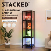 Stacked Tempered Glass Display Cabinet Clear Steel Frame With 3XRGB Lights