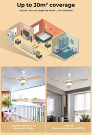 Spector 52'' Ceiling Fan LED Light DC Motor Remote Control 5 Speed Wooden Blade